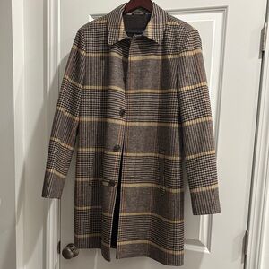 Express Plaid Coat - Brown and Yellow Hounds tooth